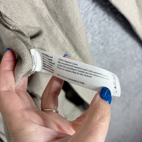 Eileen Fisher 100% Organic Linen Open Front Blazer Jacket Size M Beige Tan - Picture 6 of 7